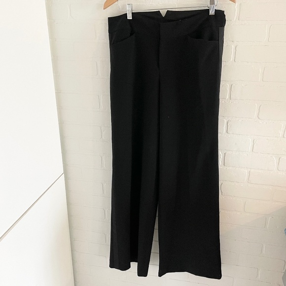 Club Monaco Women’s Dress Pants Black Wide leg Pockets Fluid Dide Stripes Sz 10 - Picture 2 of 12